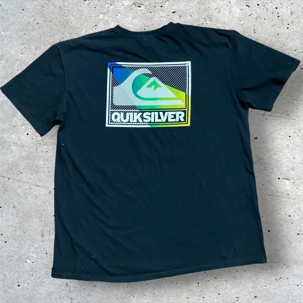 Quiksilver Vintage Y2k Box Logo Black Green Cotton T-Shirt Men's Size XXL